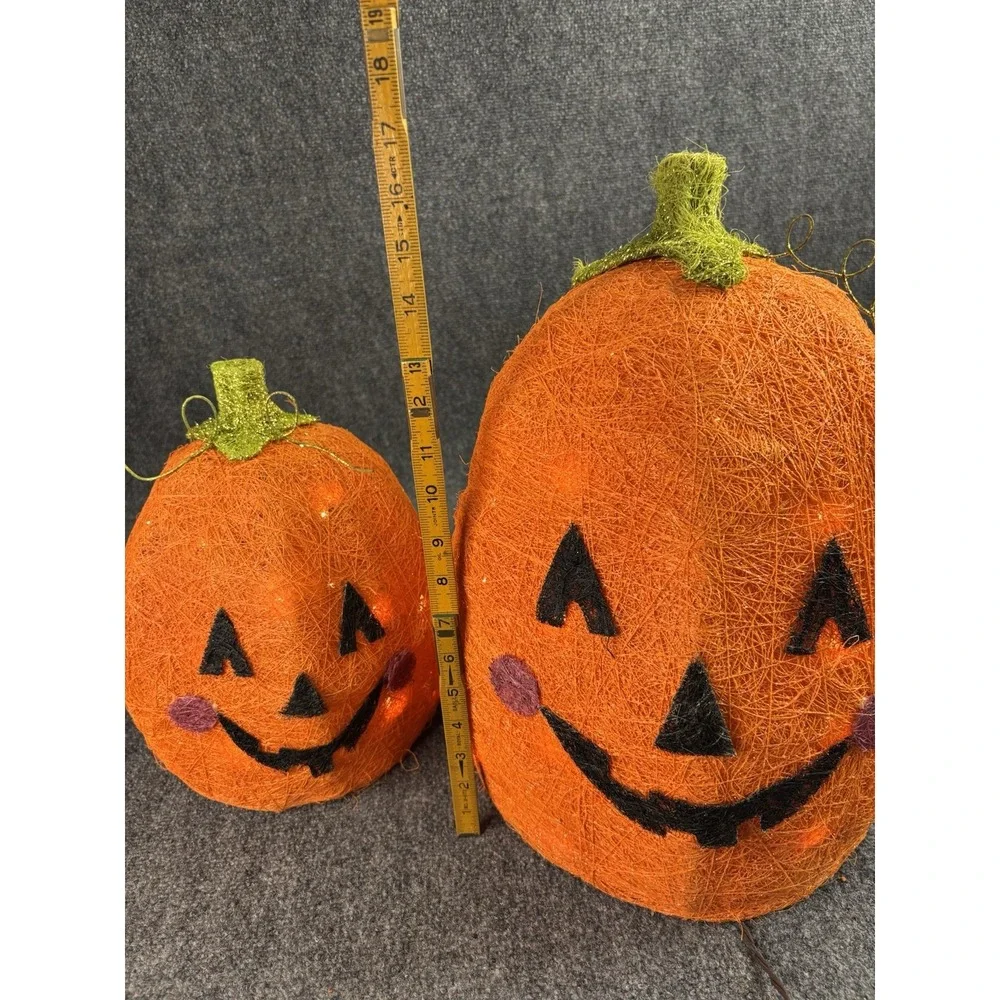 Halloween Light Up Sisal Pumpkins Set Of 2 Works Spooky Yard Decor